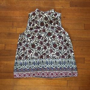 High Neck Floral Pattern Sleeveless Blouse